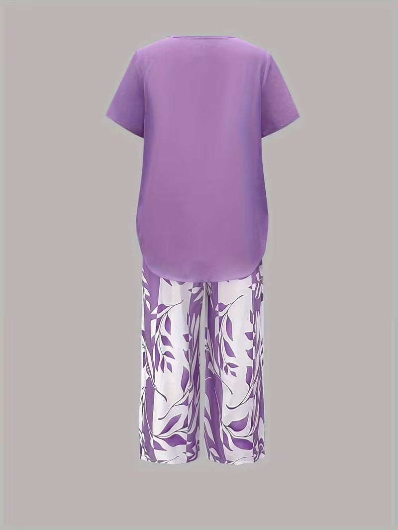 Arvessa | Relaxed Leaf Pattern Two-Piece Outfit