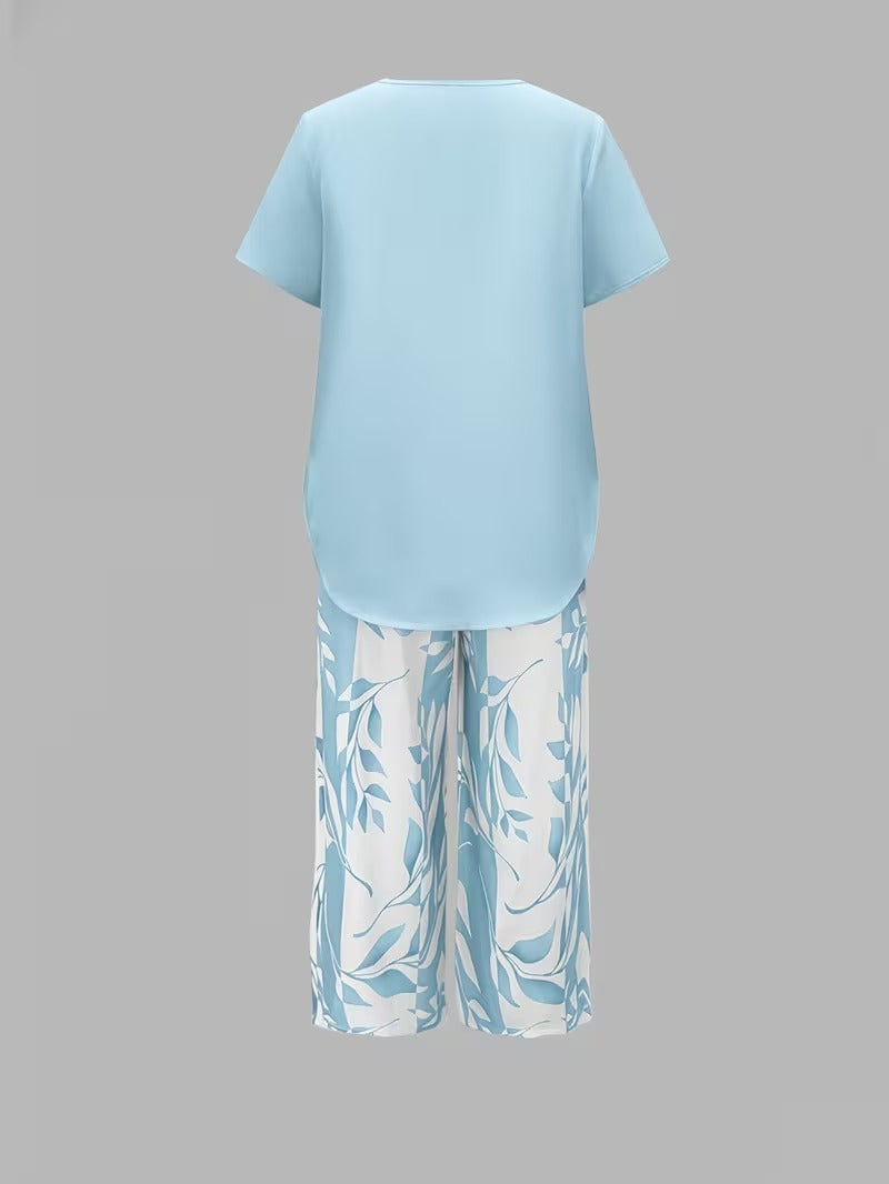 Arvessa | Relaxed Leaf Pattern Two-Piece Outfit