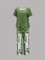Arvessa | Relaxed Leaf Pattern Two-Piece Outfit