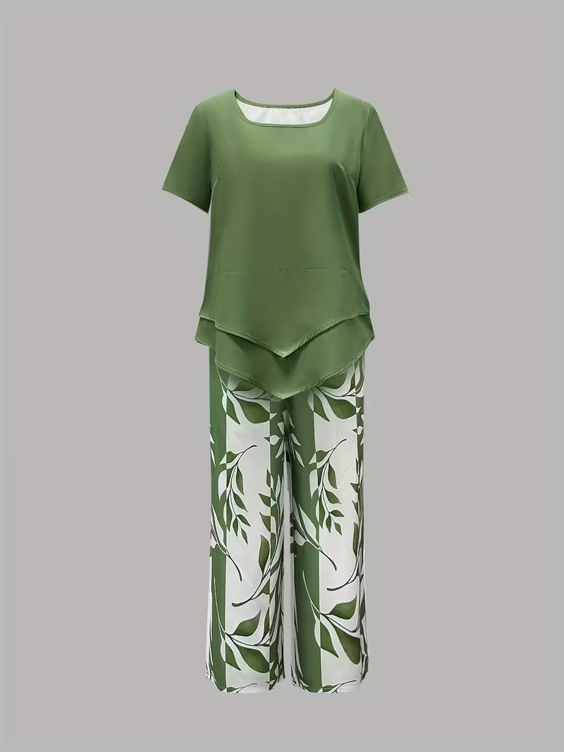 Arvessa | Relaxed Leaf Pattern Two-Piece Outfit