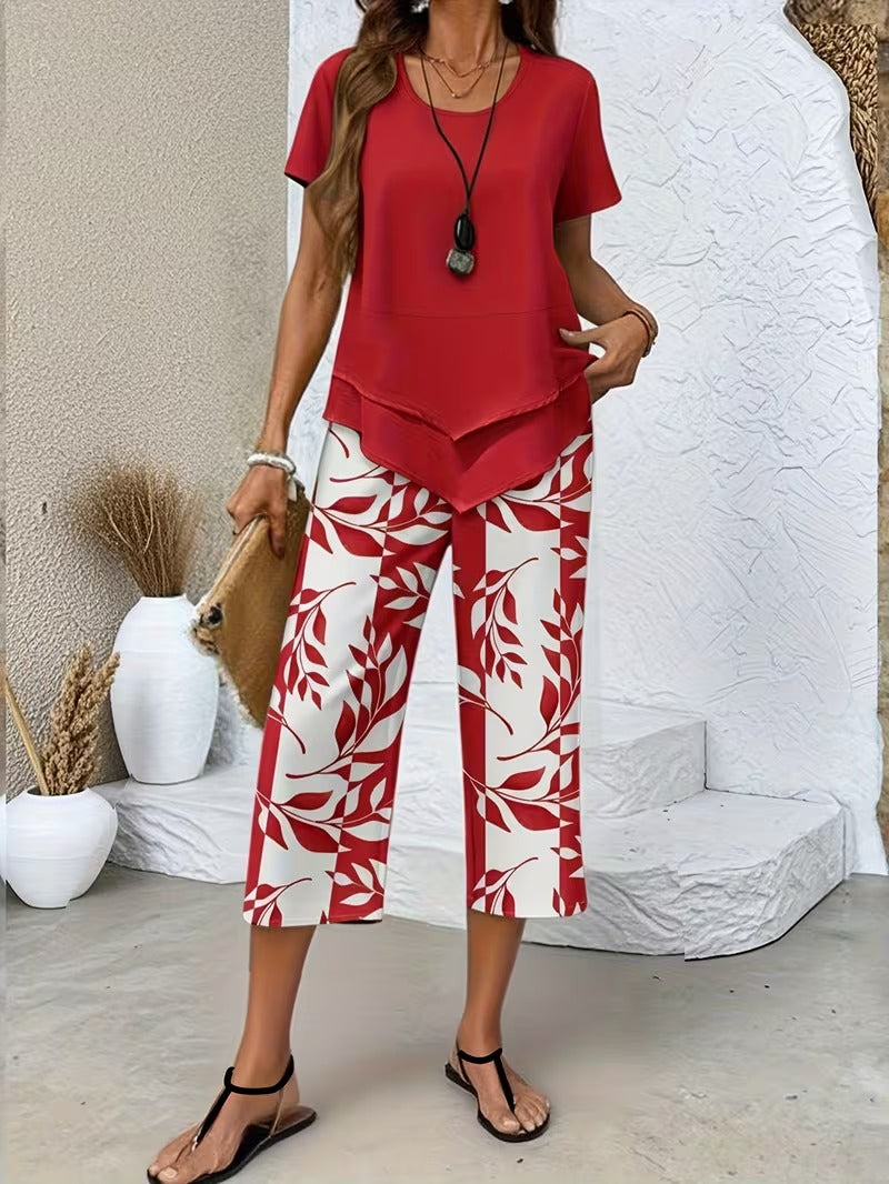 Arvessa | Relaxed Leaf Pattern Two-Piece Outfit