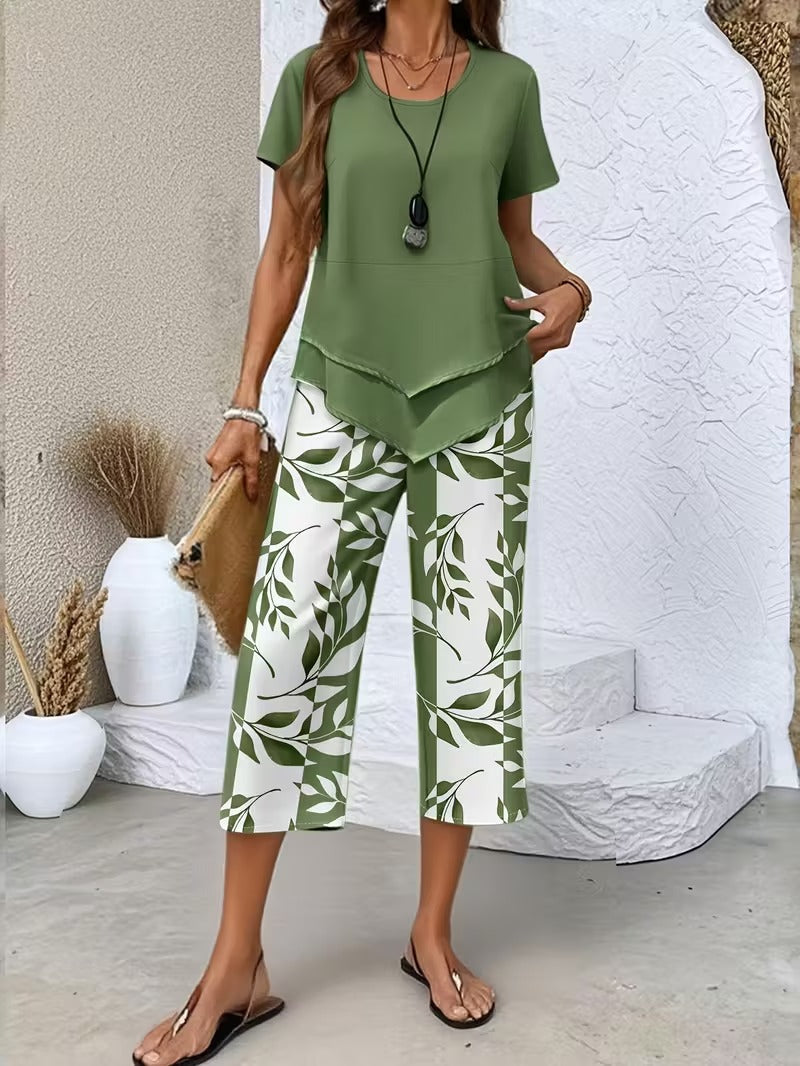 Arvessa | Relaxed Leaf Pattern Two-Piece Outfit