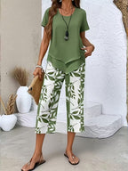 Arvessa | Relaxed Leaf Pattern Two-Piece Outfit