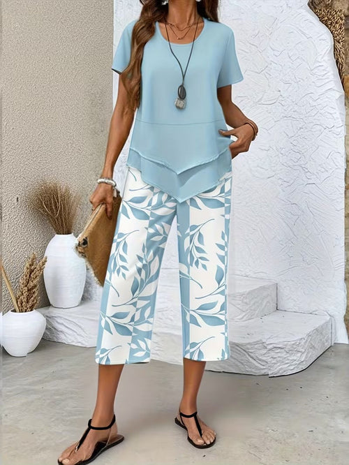 Arvessa | Relaxed Leaf Pattern Two-Piece Outfit