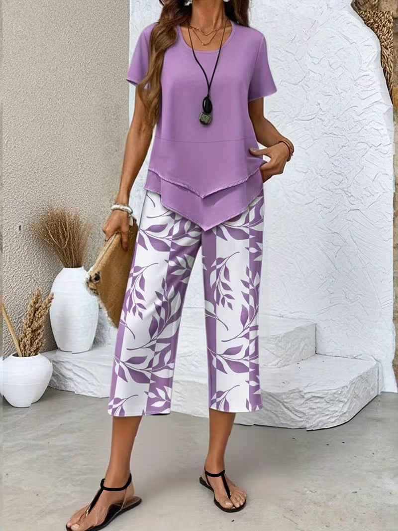 Arvessa | Relaxed Leaf Pattern Two-Piece Outfit