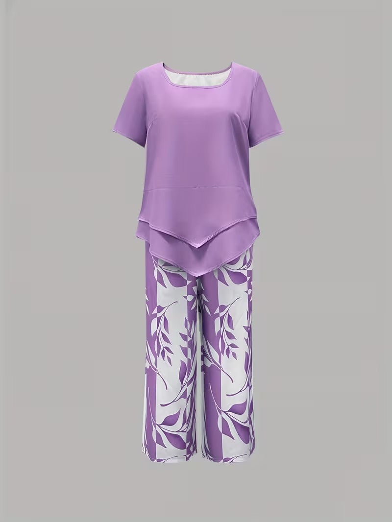 Arvessa | Relaxed Leaf Pattern Two-Piece Outfit