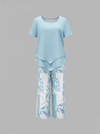 Arvessa | Relaxed Leaf Pattern Two-Piece Outfit