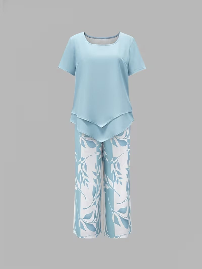 Arvessa | Relaxed Leaf Pattern Two-Piece Outfit
