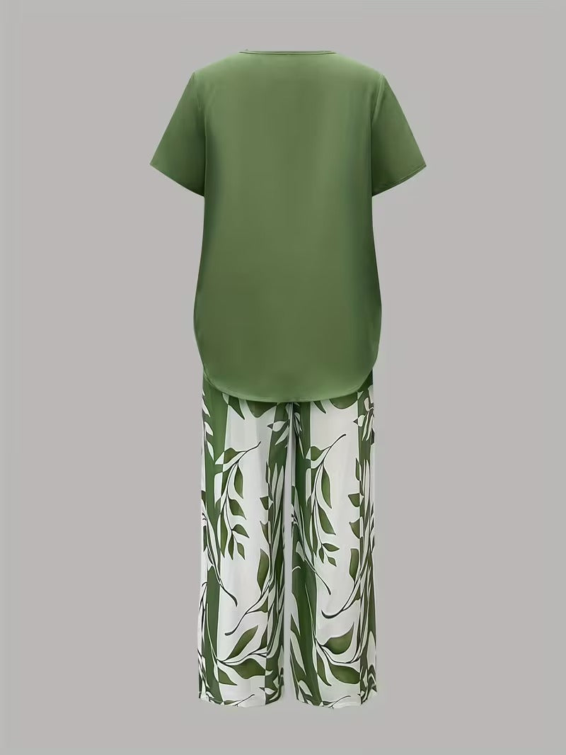 Arvessa | Relaxed Leaf Pattern Two-Piece Outfit