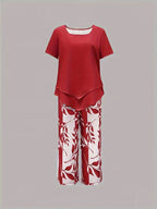 Arvessa | Relaxed Leaf Pattern Two-Piece Outfit