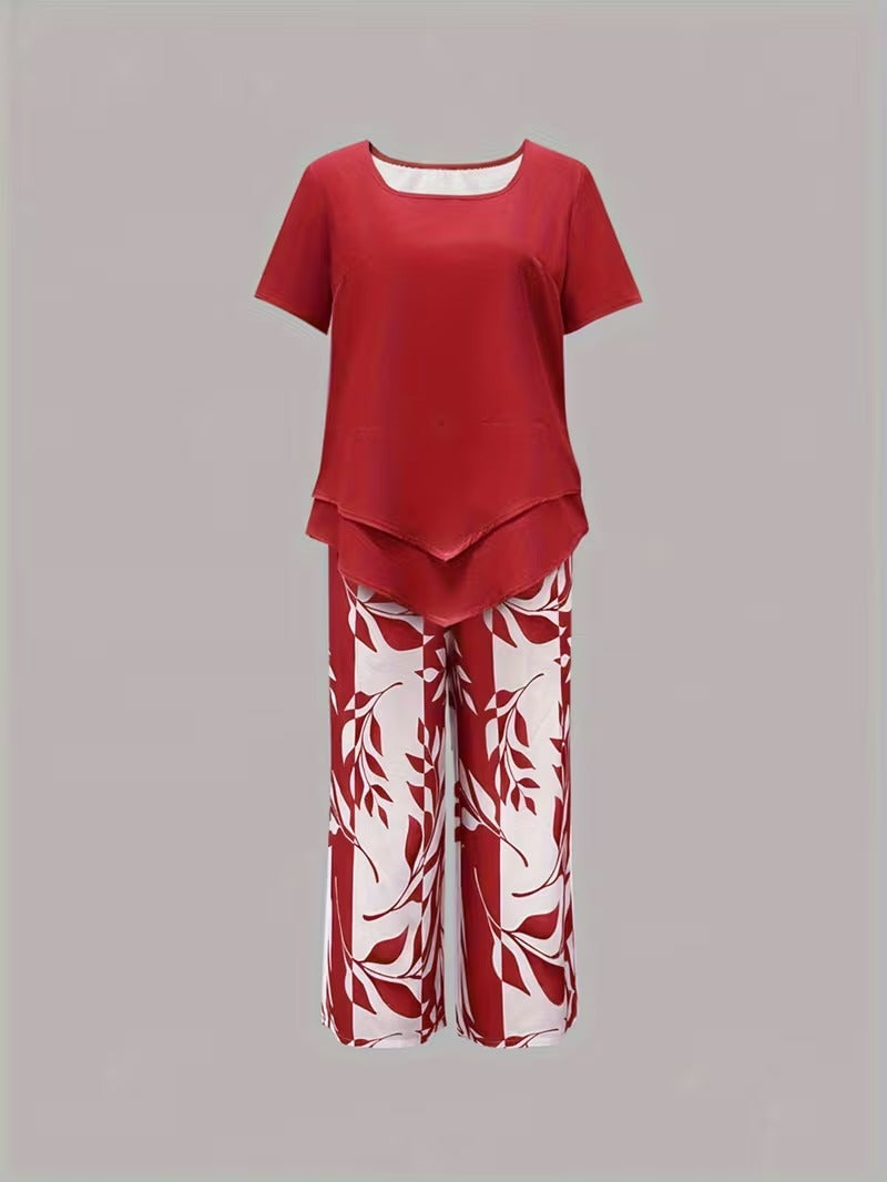 Arvessa | Relaxed Leaf Pattern Two-Piece Outfit