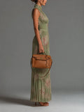 Valentina | Pleated chiffon jumpsuit with sage green floral print and kimono sleeves