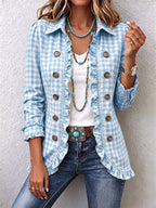 Charlene™ | Gingham Ruffled Button-Down Jacket