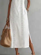 Janina - Midi Linen Dress Featuring Mao Collar